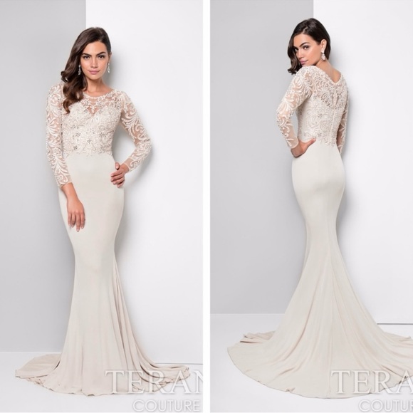 Terani Couture Ivory Long Sleeve Gown - Picture 1 of 8